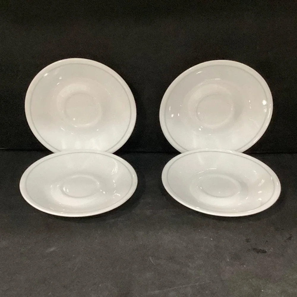 Corelle Corningware White‎ Saucers, Set of 4, Single Green Band, Vtg Dinnerware